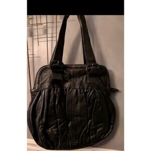 COLE HAAN SHOULDER SHOPPER WORK TOTE HANDBAG SOFT BLACK PEBBLE LEATHER ZIPPED